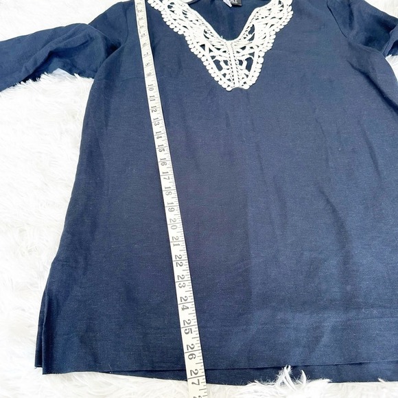 Linen Blend Context Navy Blue Blouse 3/4 Sleeve Size Small Lord and Taylor - Picture 5 of 7